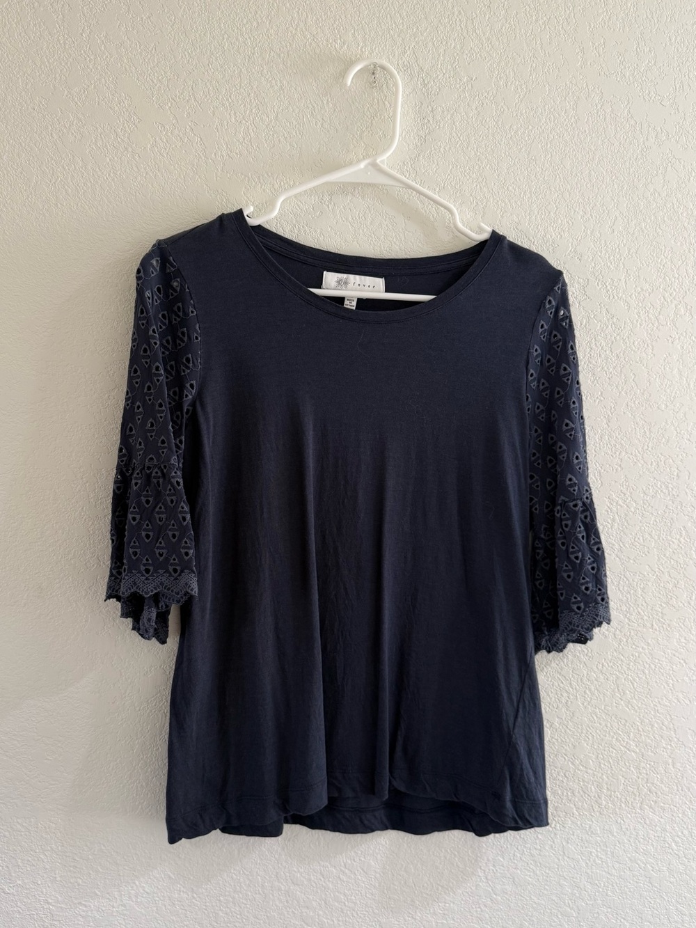 Fever Navy Short Sleeve Top with Lace Detail
